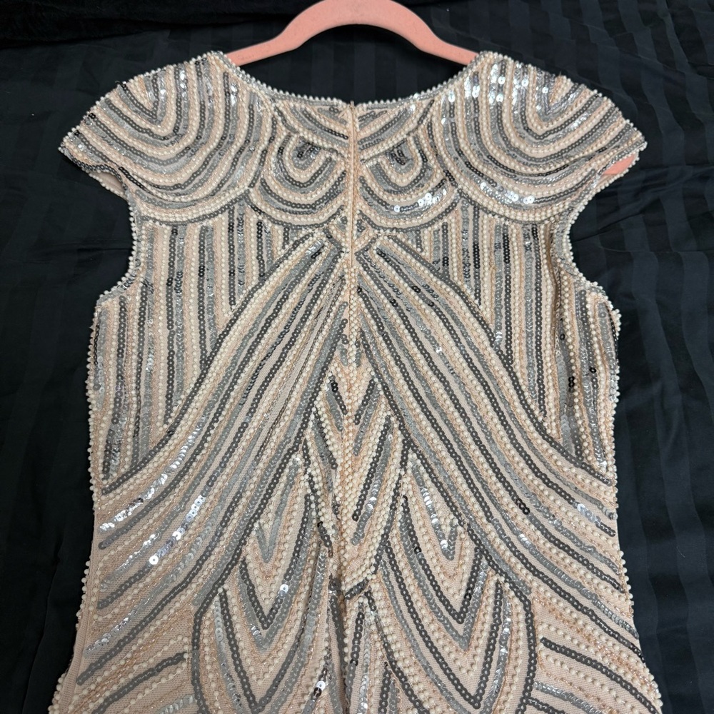 1920s Vintage-Inspired Beige Fringe Sequin Dress - Picture 6 of 8